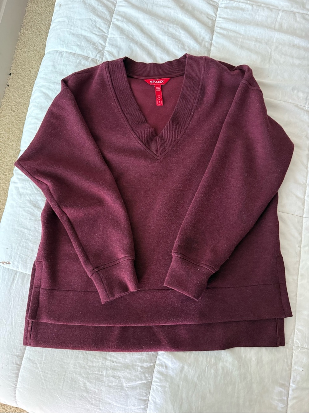 SPANX Women's V-Neck Sweatshirt - Deep Burgundy